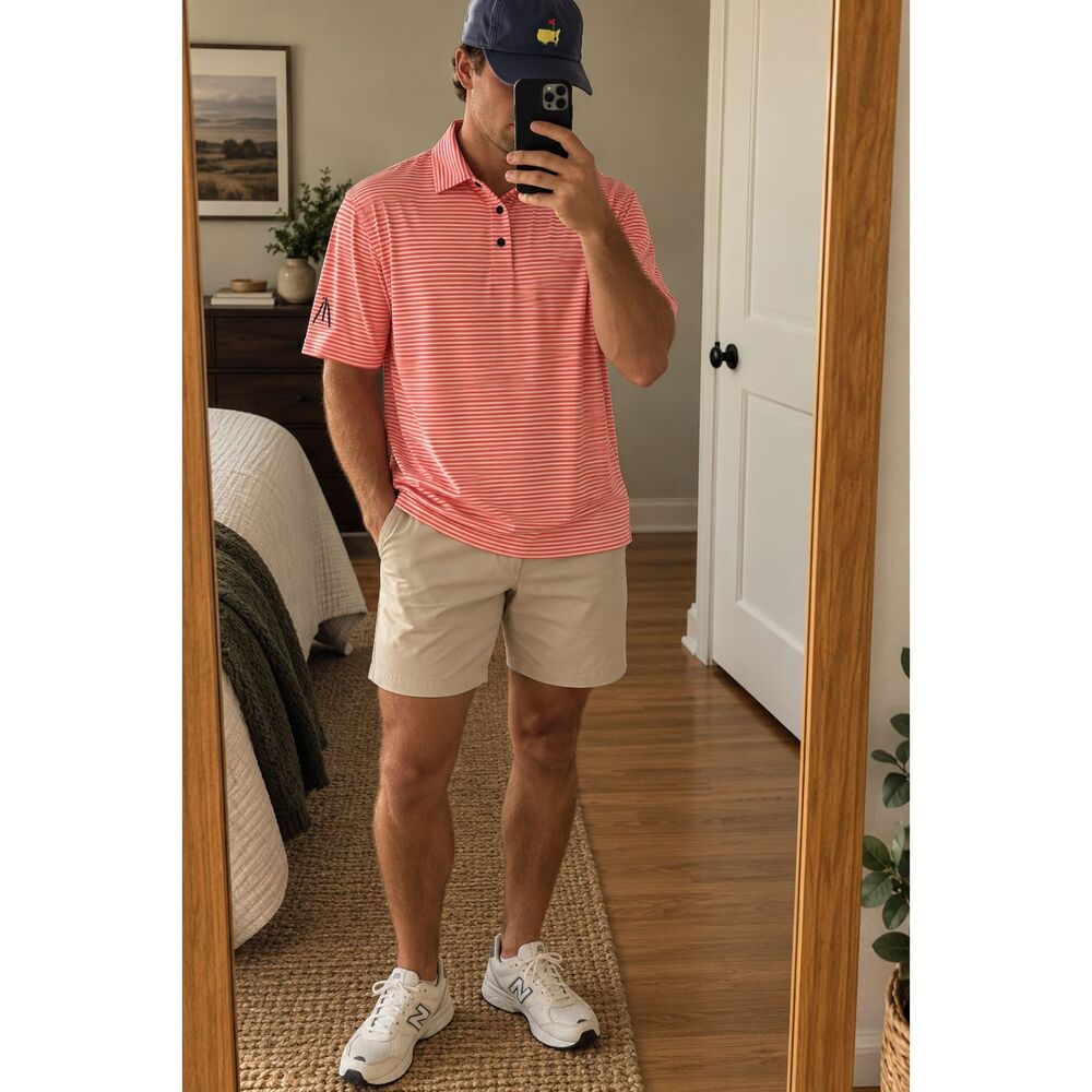 FootJoy FJ Coral Pink Striped Stretch Golf Polo Men’s
